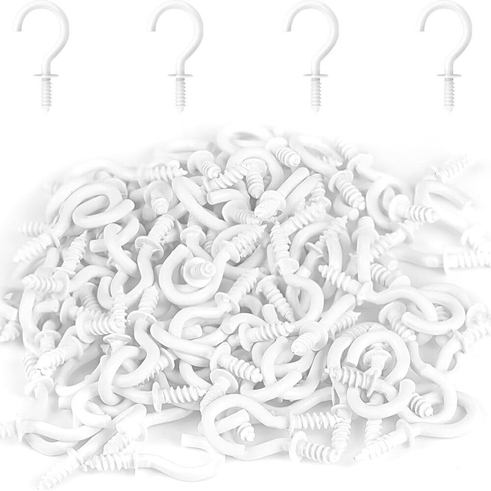 1/2 Inch Small Screw Hooks, Mini Metal Twist in Hooks, White, 100 Pcs